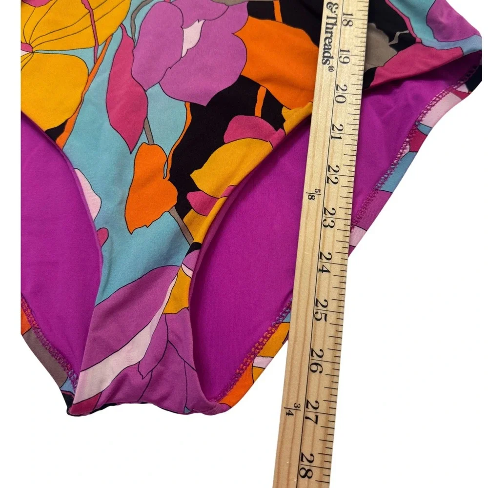 Floral One-Piece Swim Suit - Purple & Orange
